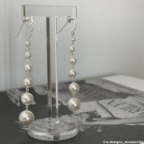 Swarovski Pearl Long Dangle Earrings - Sterling Silver