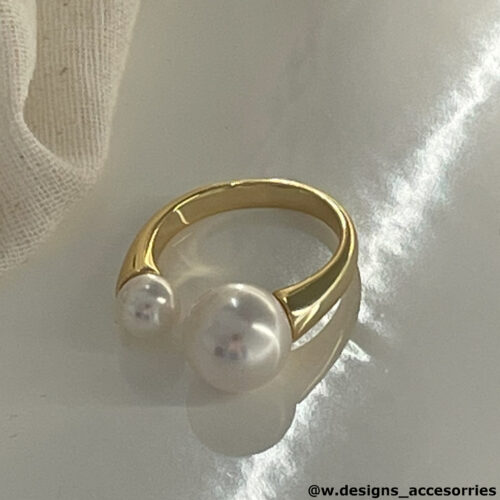 Swarovski Open Ring with Double Pearls – Sterling Silver