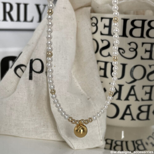 Swarovski Gold Ball Pearl Pendant Necklace – 14K  Gold Filled Pendant & 14K Domestic Tail