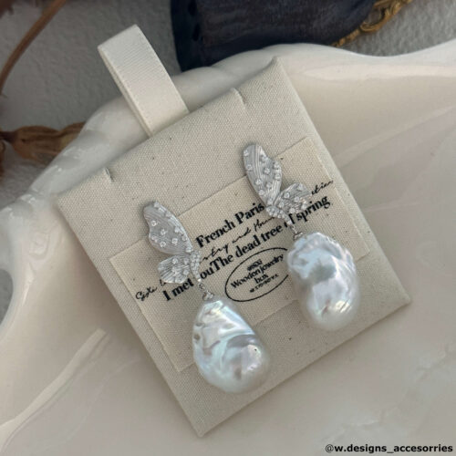 Baroque Pearl Butterfly Drop Earrings - Sterling Silver